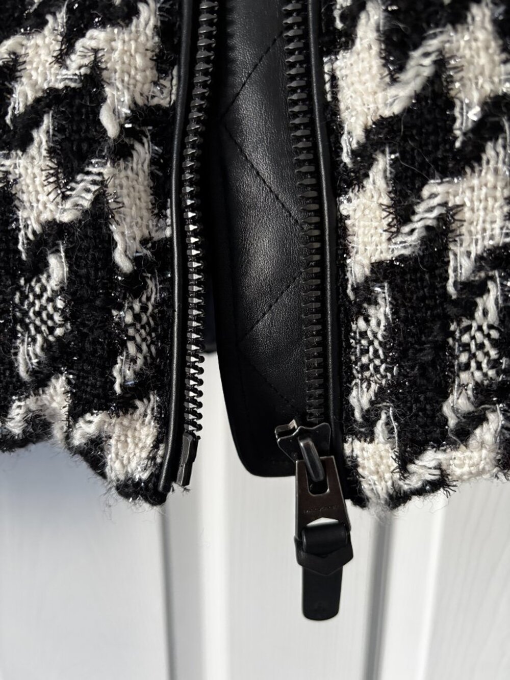 Mackage Madalyn Houndstooth Tweed Down Jacket Removable Hood Black White Metalli - Picture 12 of 13